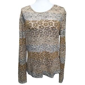 TeeCo Top Fliral Crochet 3/4 Sleeve Size Large